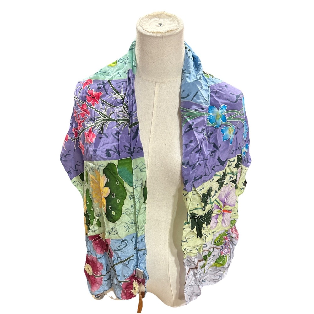 Red Fish Designs Silk Scarf Sheer One Size 100% Silk Floral